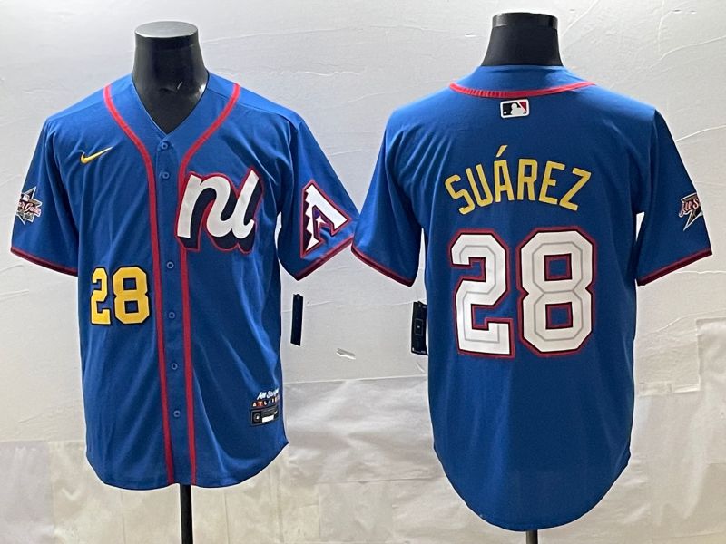 Men 2025 Arizona Diamondback 28 Suarez Blue All star Nike MLB Jersey style 01